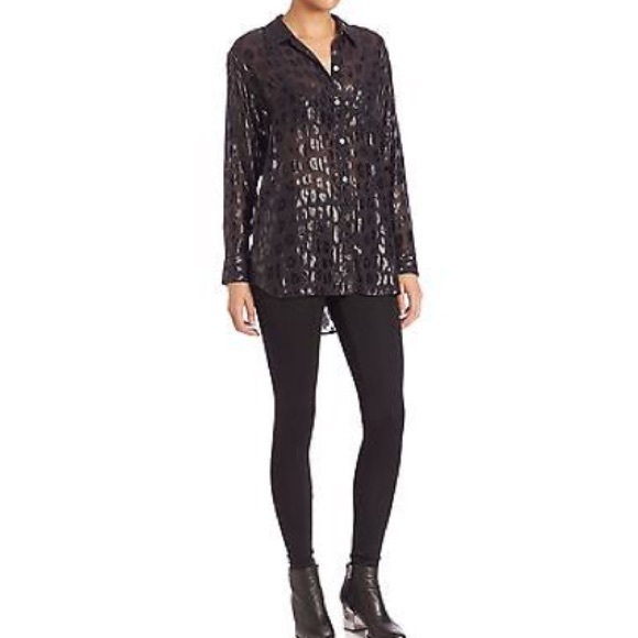 Equipment Tops - Black metallic leopard long sleeve shirt